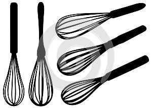 Kitchen whisks in a set.