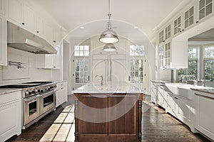 Kitchen with white wood cabinetry