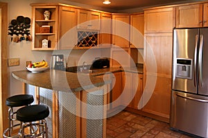 Kitchen wood cabinets stainless refrigerator