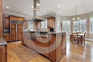 Kitchen with wood and granite center island