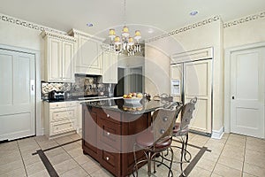 Kitchen with wood and granite island