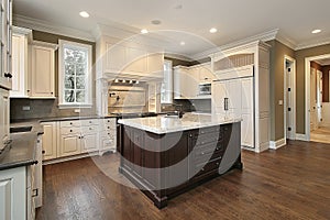 Kitchen with wood and granite island