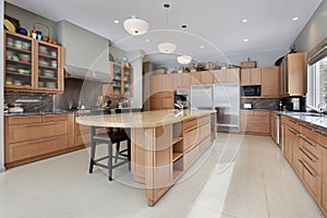 Kitchen with wood island