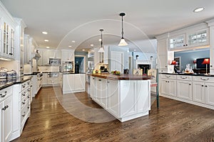 Kitchen with wood top island