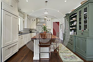 Kitchen with wood top island