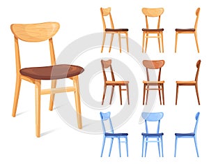Kitchen wooden chairs. Cartoon wood chair, dining furniture antique carved seats outdoor restaurant dinner, traditional