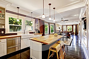 Kitchen with wooden counter top island