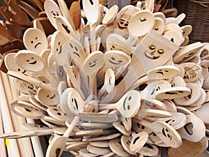 Kitchen. Wooden smiling spoons