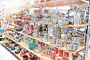 Kitchenware in household goods store