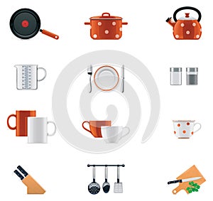 Batería de cocina conjunto compuesto por iconos 