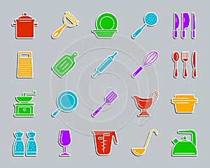 Kitchenware patch sticker icons vector set