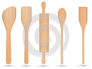 Kitchenware wood,spoon wood, knife wood and fork wood vector