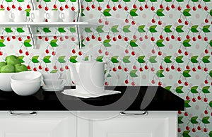 Kitchenware on the worktop.