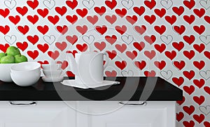 Kitchenware on the worktop.