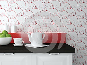 Kitchenware on the worktop.