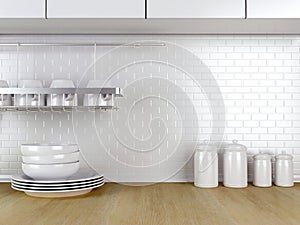 Kitchenware on the worktop.