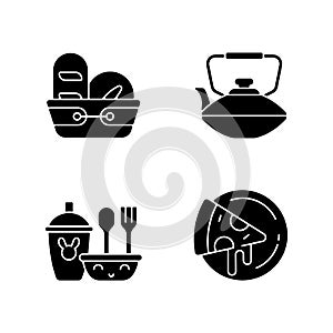 Kitcken dinnerware black glyph icons set on white space