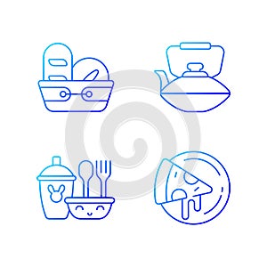 Kitcken dinnerware gradient linear vector icons set