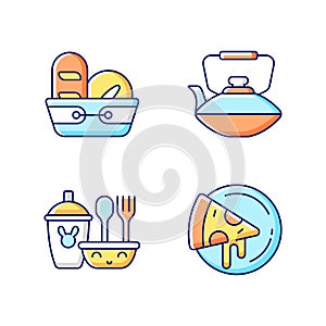 Kitcken dinnerware RGB color icons set
