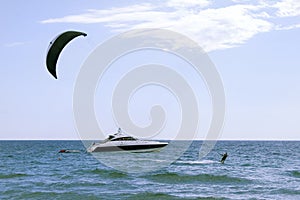 Kite boarder enjoy surfing