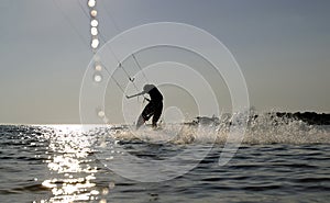 Kite boarder surfing at speed