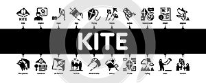 Kite Flying Air Toy Minimal Infographic Banner Vector