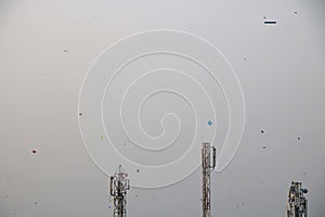 kite flying in blue sky on kite flying day in India