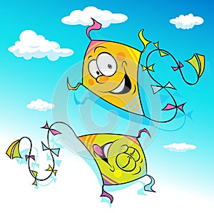 Kite flying on blue sky - vector