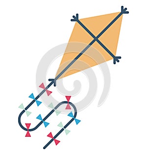 Kite Flying Color Vector Icon which can easily modify or edit