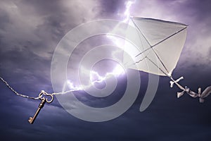Kite getting struck by a bolt of lightning photo
