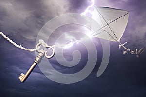 Kite getting struck by a bolt of lightning photo