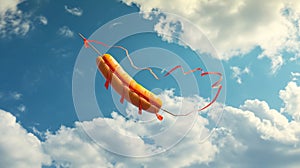 A kite shaped like a giant hot dog surprising everyone when it suddenly starts to do loopdeloops in the sky