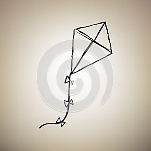 Kite sign. Vector. Brush drawed black icon at light brown background. Illustration.