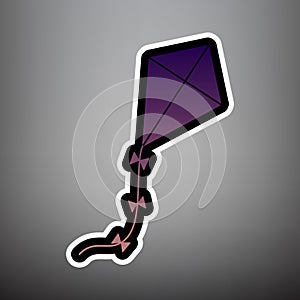Kite sign. Vector. Violet gradient icon with black and white lin
