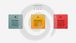 The kite square design has 3 sections use to show result work process and presentation. vector infographic