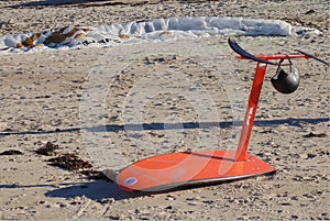 The kite surf board on the beach, is ready