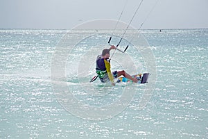 Kite surfer on Aruba island in the Caribbean