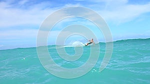 Kite Surfer In Ocean, Slow Motion