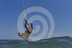 Kite surfer riding a kiteboard