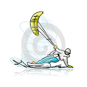 Kite surfer on snowboard, sketch for your design