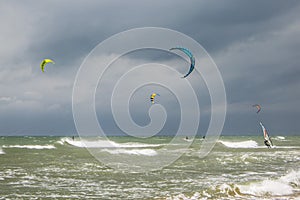 Kite surfing on Mediterranean sea