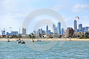 Kite surfing on St Kilda Beach in Melbourne