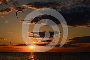 Kite Surfing at sunset on the Outer Banks