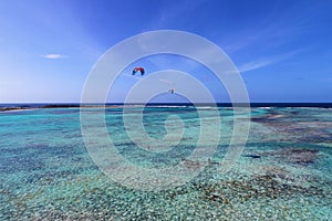 Kite surfing and wind surfing in the caribbean sea, Los Roques, Venezuela