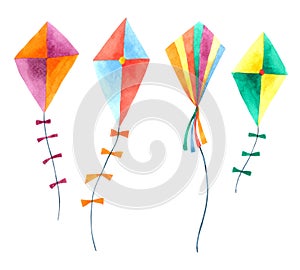 Kite watercolor collection isolated on white background