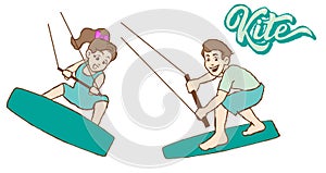 Kiteboard surfers vector girl and boy photo