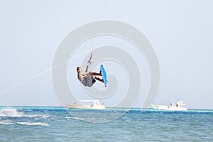 Kiteboarder jumps