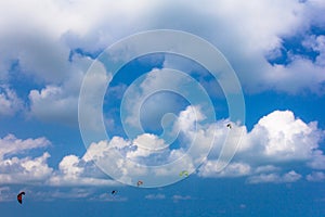 Kiteboarding competition, kites in the sky