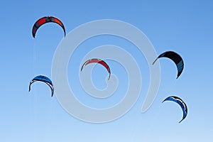 Kiteboarding kites and blue sky