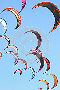 Kiteboarding kites in the sky